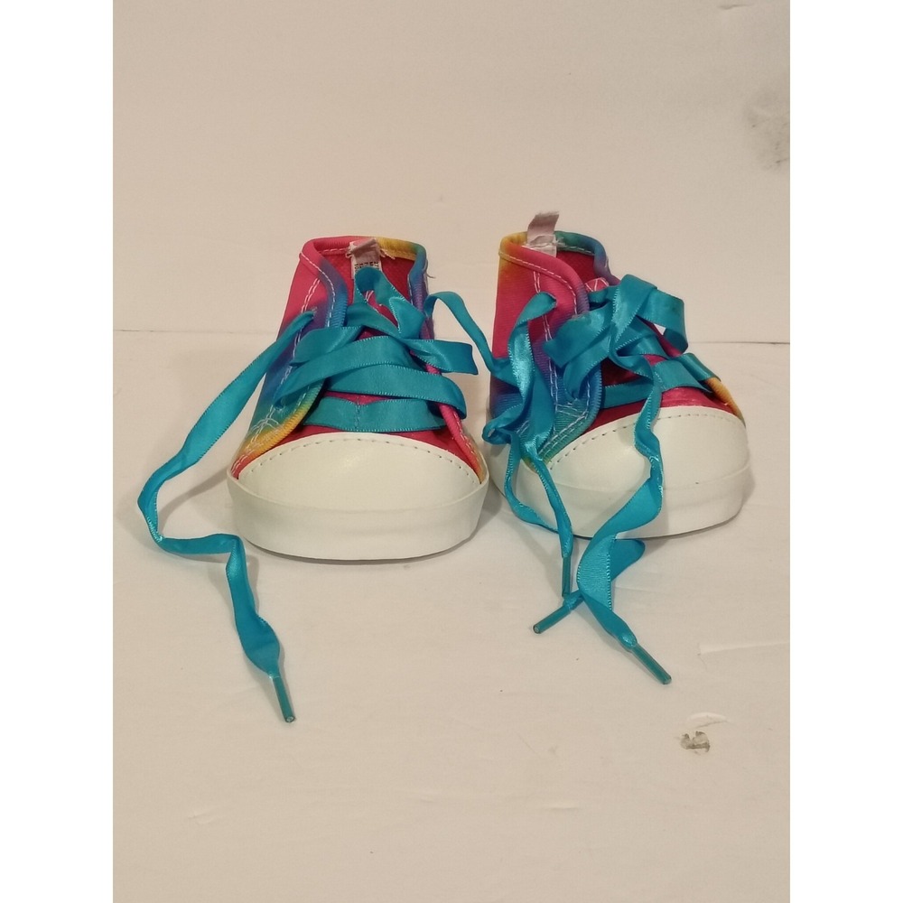 Build a Bear Rainbow Shiny‎ Metallic Sneakers Shoes Blue Laces Iridescent BABW
